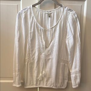 Joie White Bohemian Crochet Tie Front Blouse